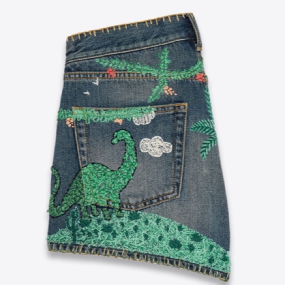 NEw Saint Laurent embroidered denim shorts - Picture 4 of 8